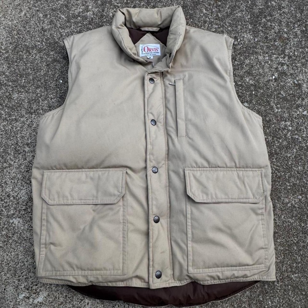 Vintage 2000s Orvis Down Filled Vest Gorpcore Workwear Tan Mens Medium (g7)
